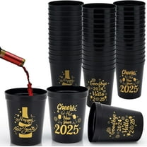 Happy New Year Party Cups - 12 Pack Reusable Tumblers, 12oz Plastic Holiday Stadium Cups, 3 Festive Drinking Pun Designs, Perfect for Happy New Year Eve Party Supplies 2025