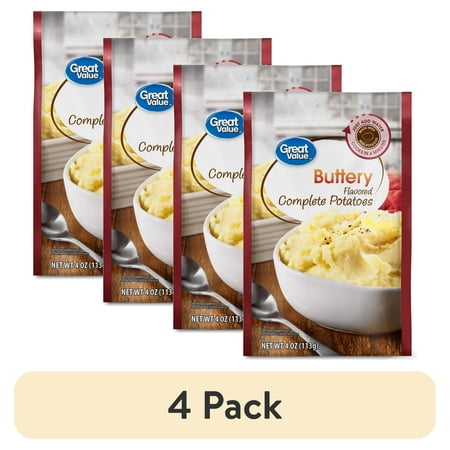 (4 pack) Great Value Buttery Complete Potatoes, 4 oz Pouch