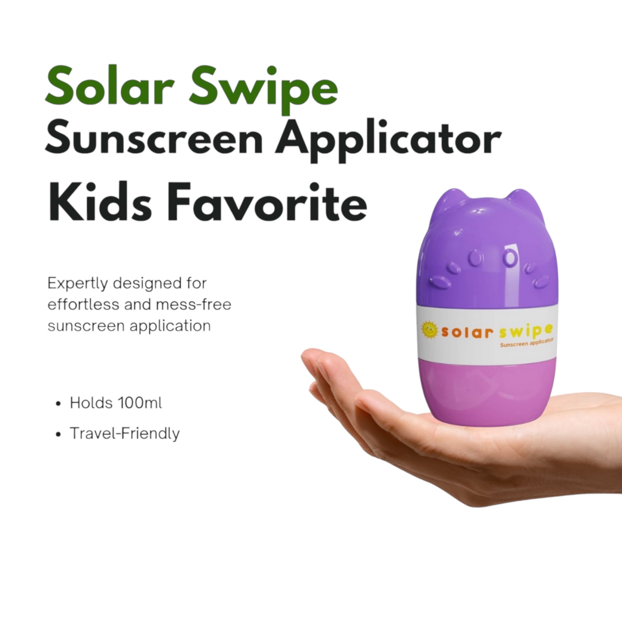 Solar Swipe Sunscreen Applicator, Portable, Washable, Mess-Free Sunblock for Kids & Adults, 2 Pack, Purple & Olive