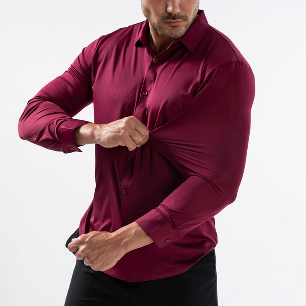 pstuiky camisas de manga larga para hombre, Camisa informal de manga larga con botones y elástico para hombre tops de invierno para hombre m