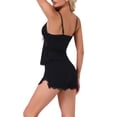 thumbnail image 3 of INSPIRE CHIC Women's Pajama Set Lace V Neck Nightwear Cami Tops with Elastic Waist Slit Shorts Camisole Lingerie Sets S Black, 3 of 6