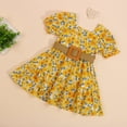 thumbnail image 4 of Filles Enfants Princesse Robe à Manches Courtes Robe Florale avec Ceinture Jaune 3-4 Ans, 4 of 7