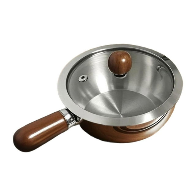 Olla para calentar leche, olla para sopa, utensilios de cocina para hervir con mango de madera, acero inoxidable, calentador de , cacerola Plata con tapa