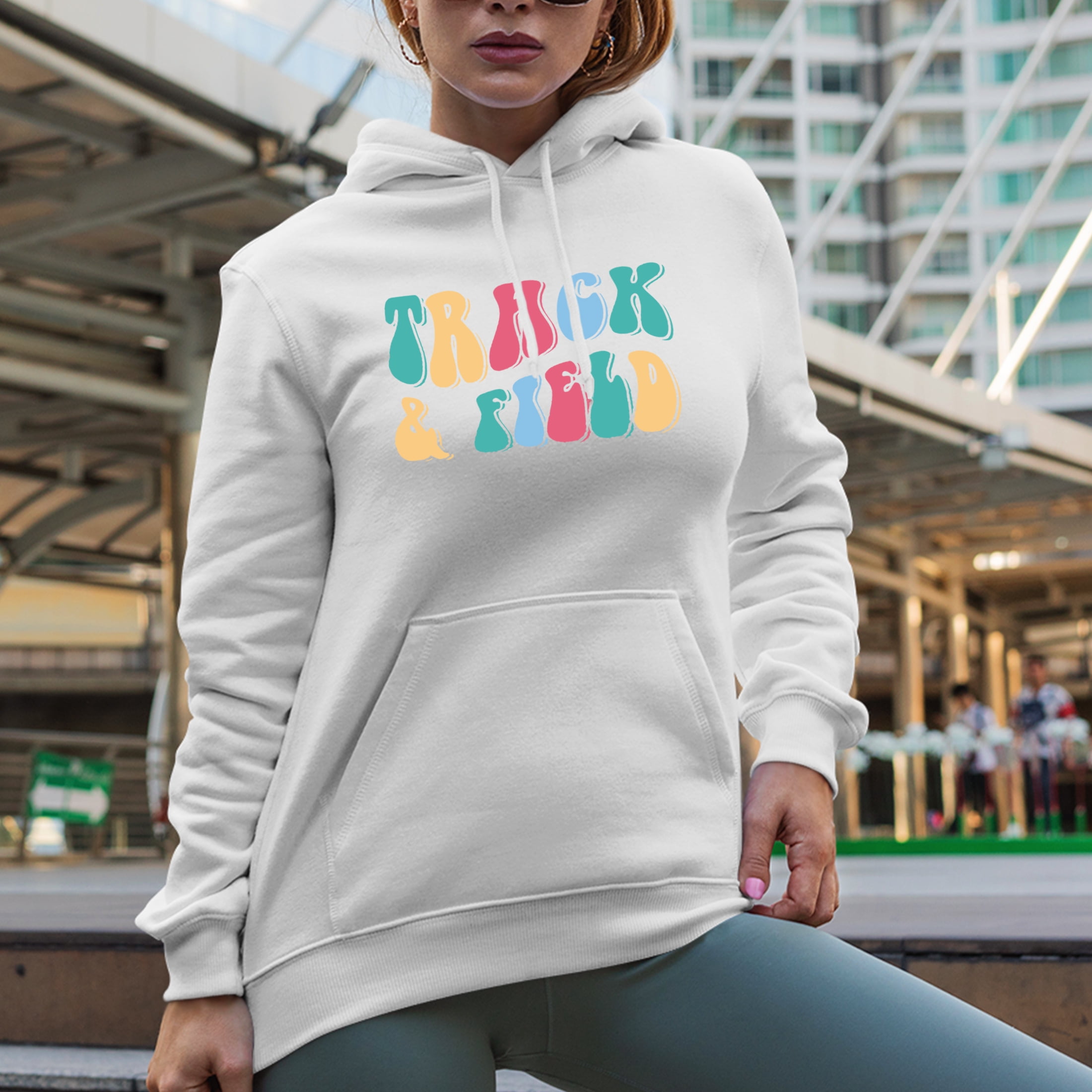 Track & Field, Running, Jumping & Throwing Sports Themed, Groovy Retro Wavy Text Merch Gift, White Hooded Sweatshirt or Hoodie, 2XL