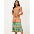 thumbnail image 3 of Unique Bargains Women's Floral Flutter Sleeve Smocked High Waist Flowy Boho Dress S Orange, 3 of 6