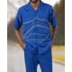 thumbnail image 3 of Nueva camiseta de moda de verano + pantalón, 2 piezas, camiseta + pantalón, moda para hombre, estilo Harajuku, retro, rayas verticales y horizontales, camisetas para hombre, 3 of 5