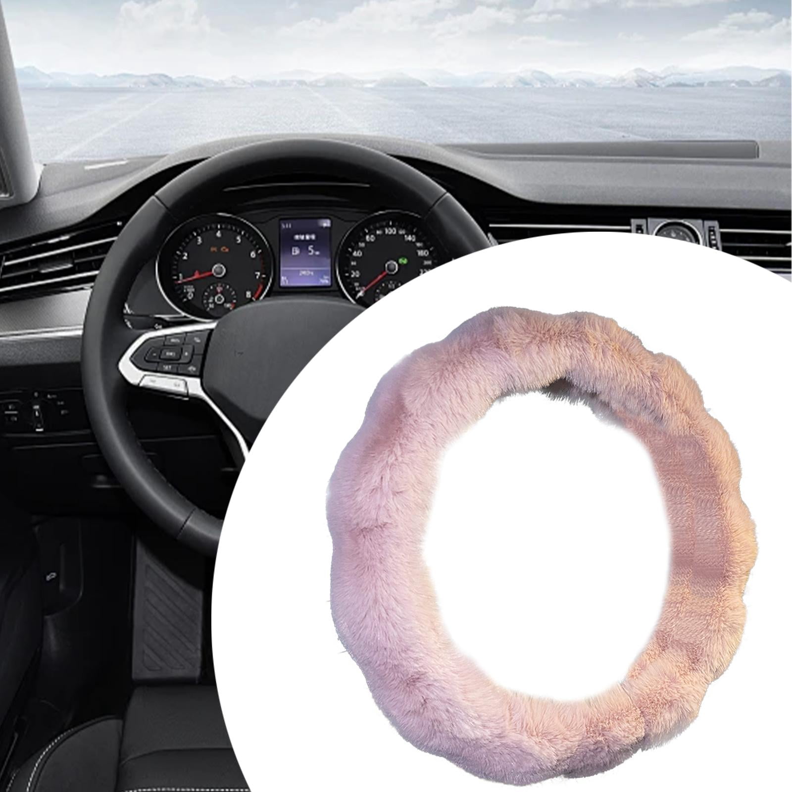 Wzmzjy 15" Soft Plush Car Steering Wheel Cover Wear Resistant Anti Slip Simple Assembly Pink