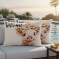 thumbnail image 4 of Pig Flower Garland Outdoor Waterproof Pillow Covers, Farm Animal Cottagecore Blooms Floral Decorative Rectangle Throw Pillowcase Sofa Cushion Sham for Patio/Couch/Chair, 20"x12" 2 Pack, 4 of 8