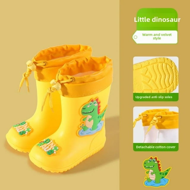 Botas de lluvia para niños, zapatos de agua antideslizantes cálidos con dibujos animados, botines de bebé de media pantorrilla extraíbles con forro polar para niños y niñas, zapatos de goma para niño