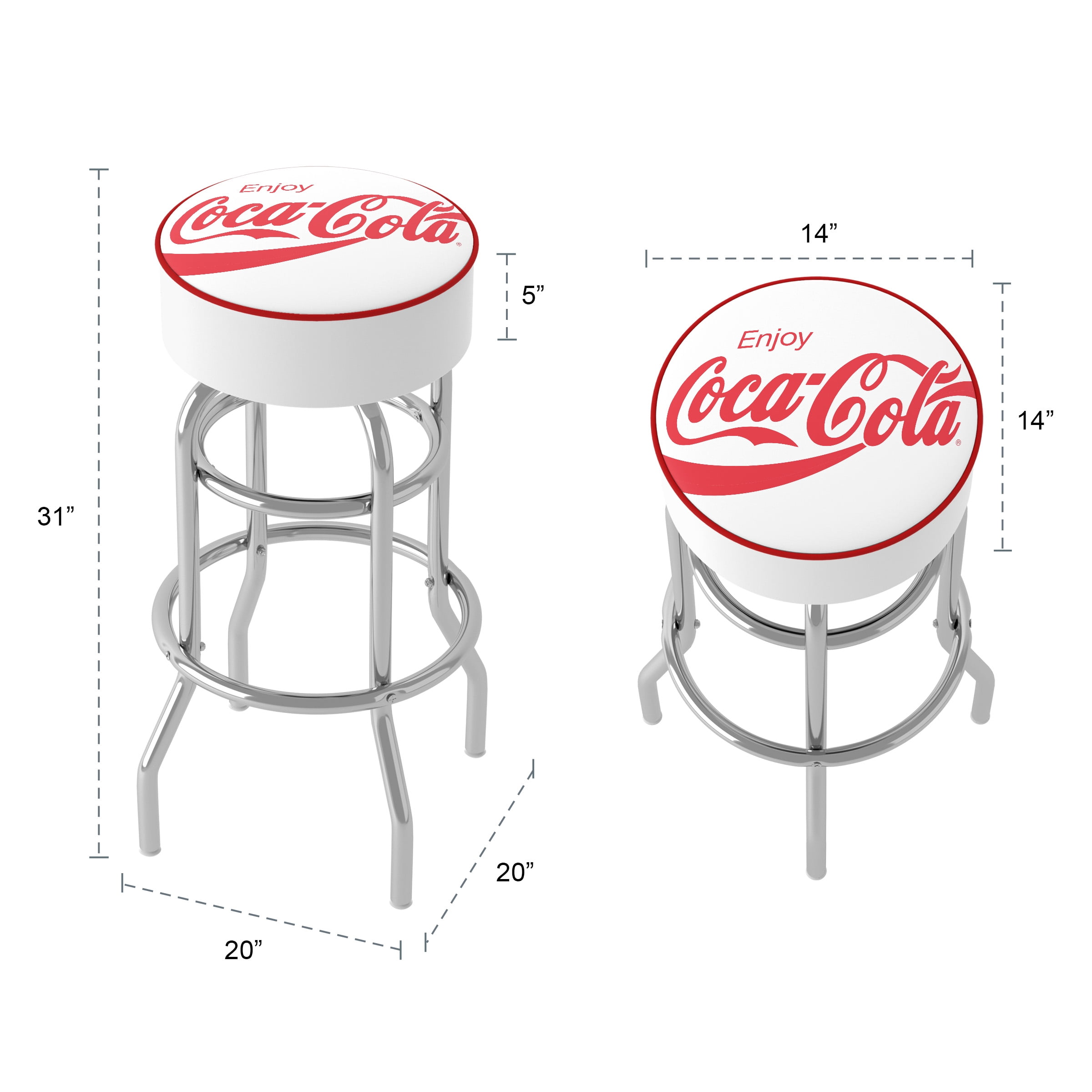 Trademark Gameroom Coca-Cola Enjoy Coke White Bar Stool with Padded Seat