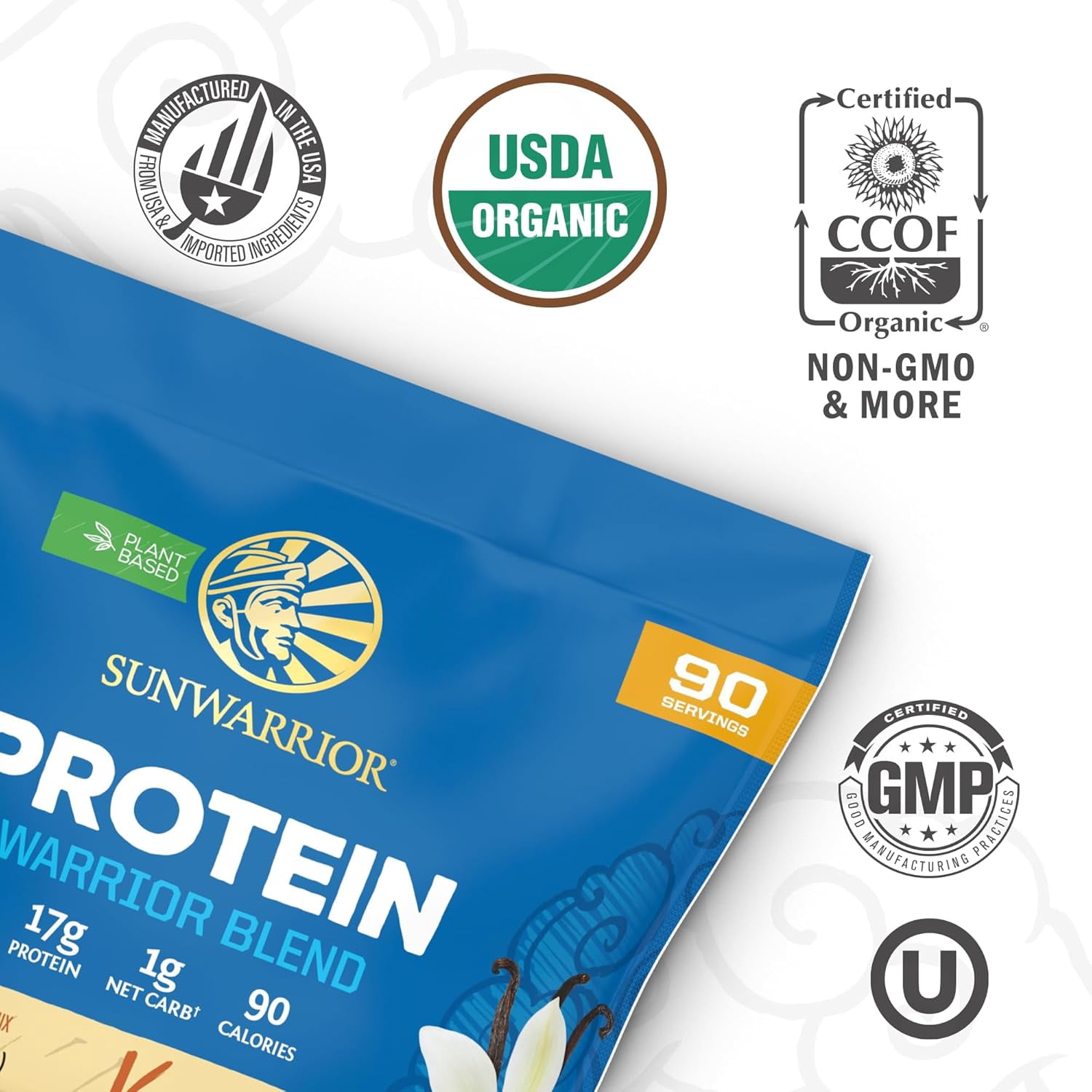 Sunwarrior Warrior Blend Vegan Protein Powder with BCAA Amino Acids, Vanilla, 4.96 Lbs (90 Servings)