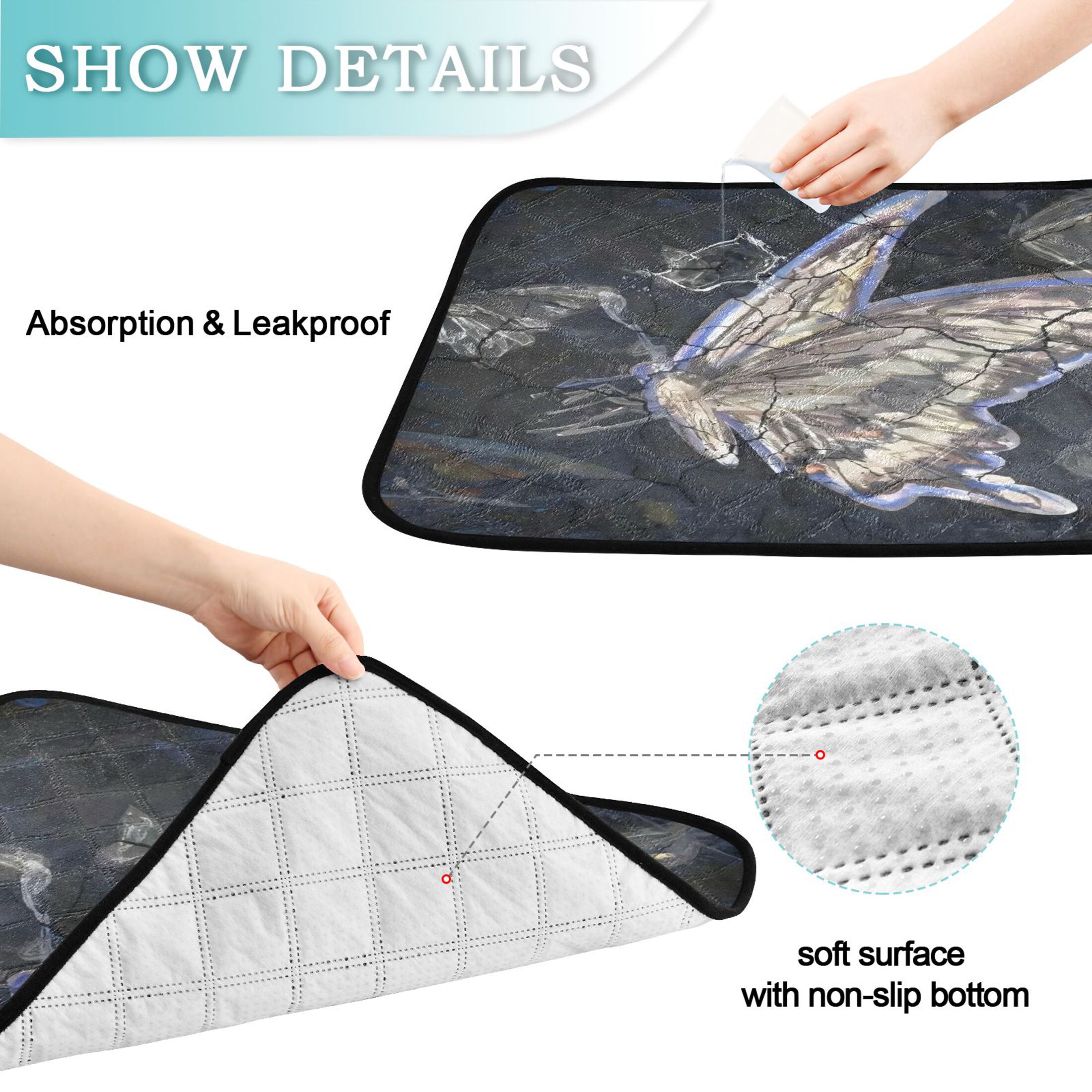 Qxltty Butterfly Cat litter Pads Pet Set of 3 Diaper Mats Center Anti-leakage Layer Absorbent Soft and Comfortable