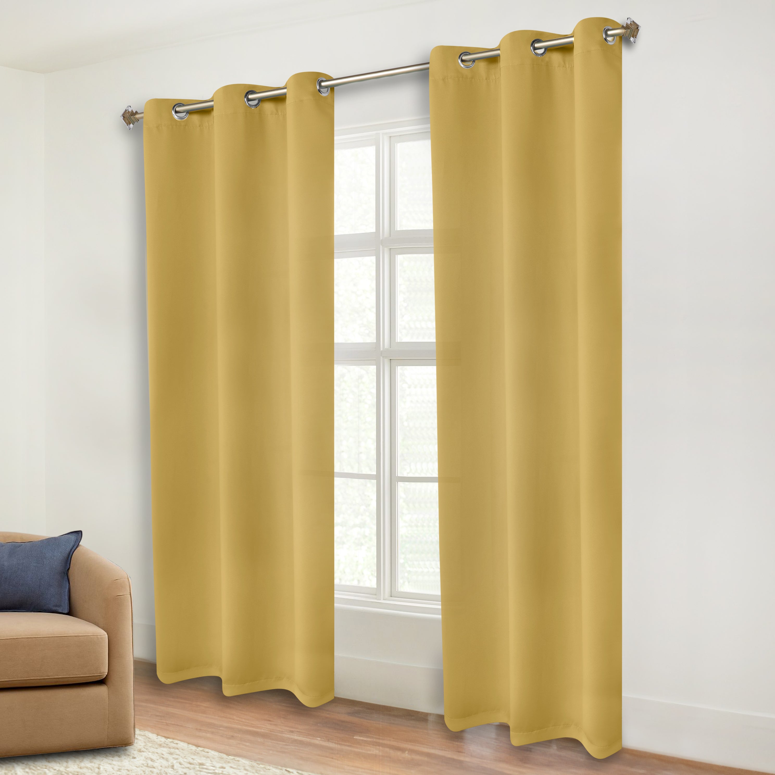 Superior Blackout Solid Light Filtering Grommet Curtain Panel Set, 46" x 84", Yellow Mustard