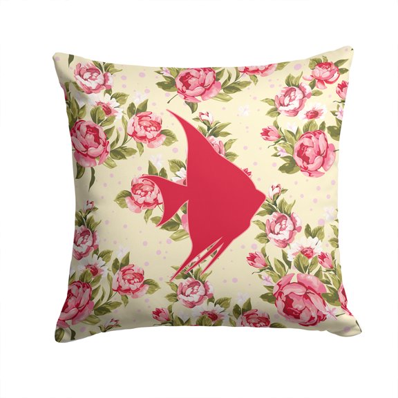 Fish - Angel Fish Shabby Chic Yellow Roses  Fabric Decorative Pillow