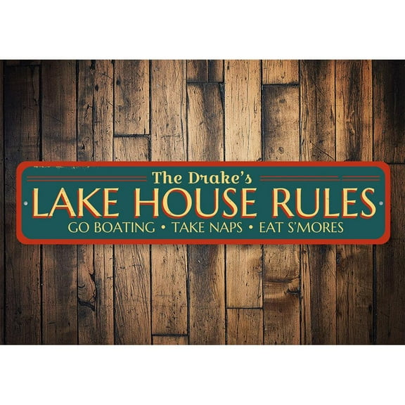 Lake Rules Novelty Sign, Metal Wall Decor - 4x18 inches