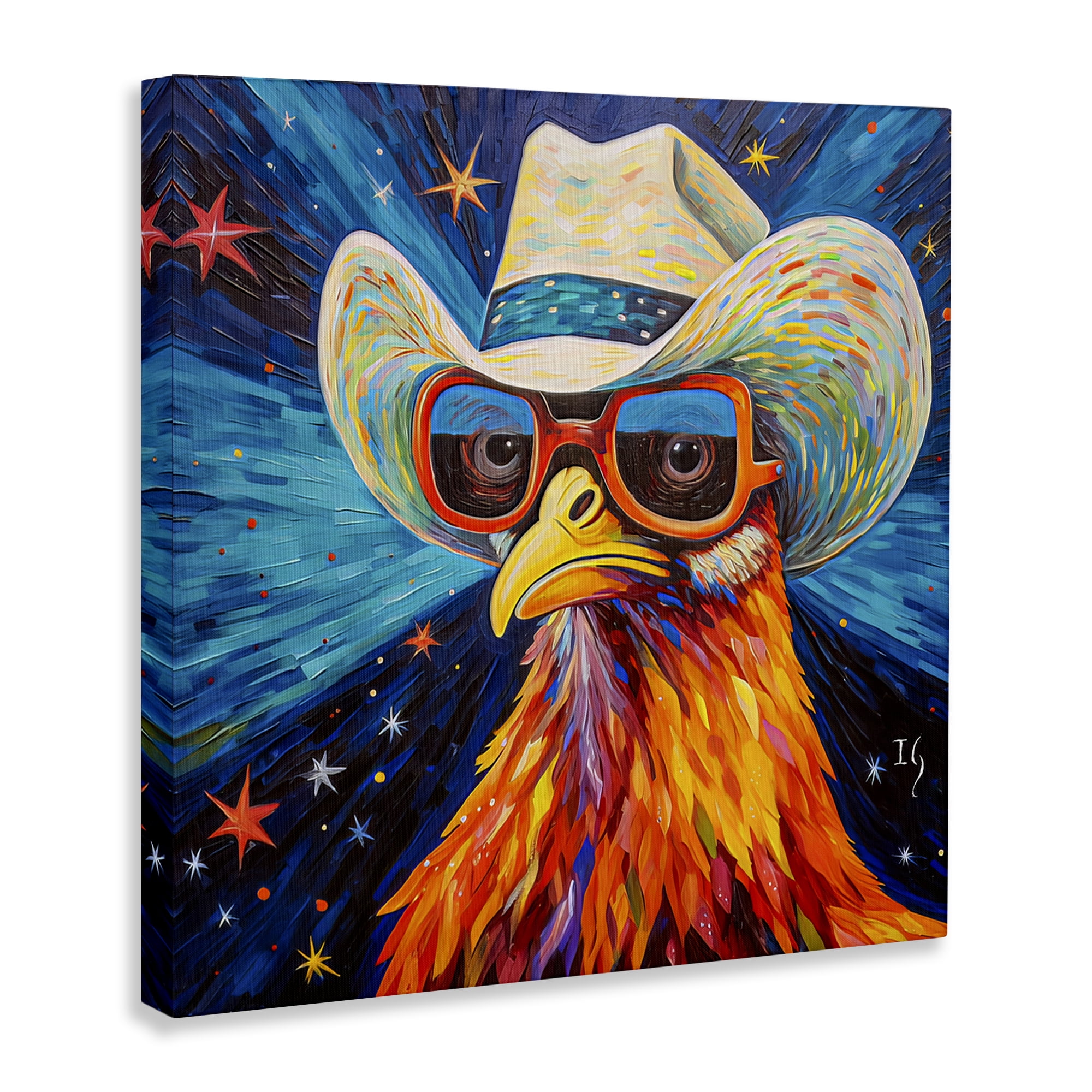 Stupell Industries Cowboy Chicken with Stars Animals & Insects Painting Gallery Wrapped Canvas Art Print Wall Art, 17 x 17