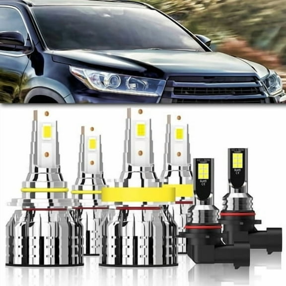 LED Headlight Bulbs Fit For Toyota Highlander 2014-2021,9005 High Beam   H11 Low Beam   9145 LED Fog Light Bulb,6500K White,Plug and Play,Pack of 6