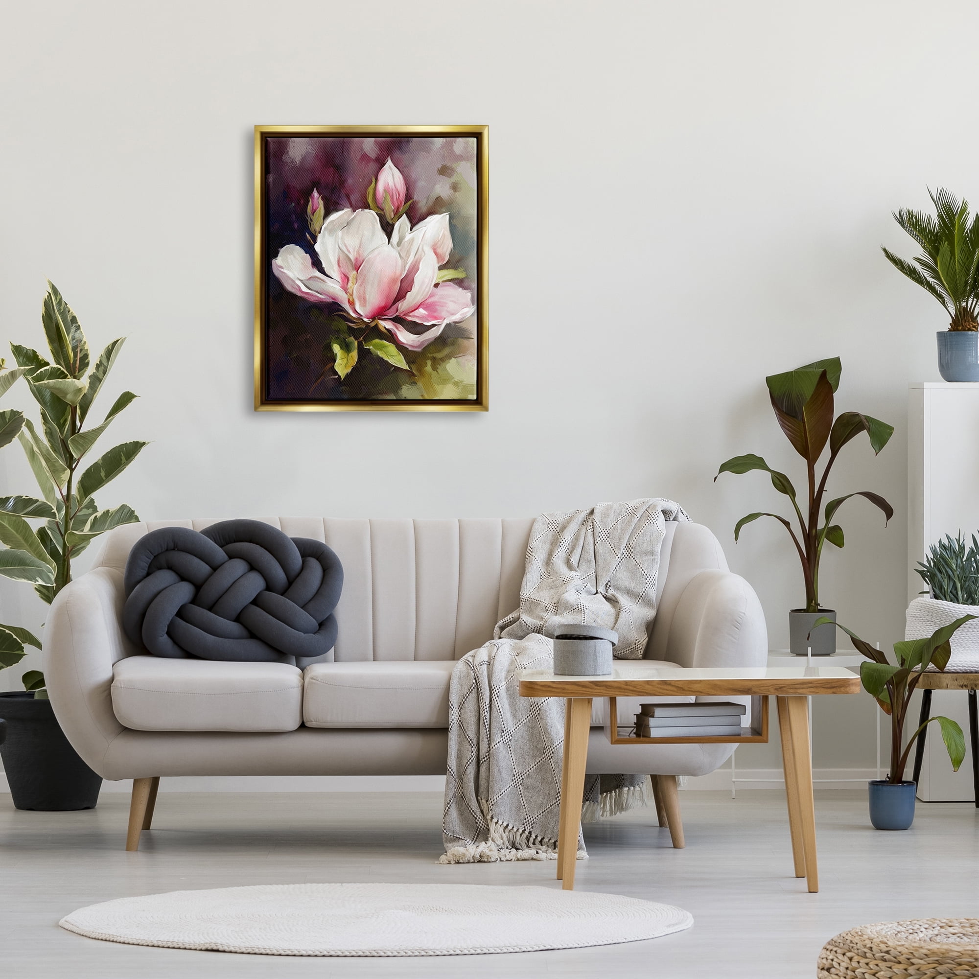 Stupell Industries Budding Pink Lilies Botanical & Floral Painting Gold Floater Framed Art Print Wall Art, 25 x 31