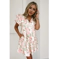 thumbnail image 2 of Women's Pink Floral Contrast Edge Layered Short Sleeve Mini Dress - [ZhiHiMeRi] | (US 12-14)L, 2 of 11
