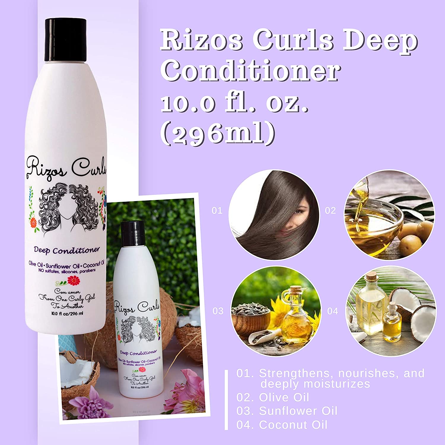 Rizos Curls Hydrating Shampoo, Deep Conditioner & Curl Defining Cream for Curly Hair Products - Intense Treatment & Nourishment for Wavy and Curly Hair (Hair Care Set) - image 2 of 7