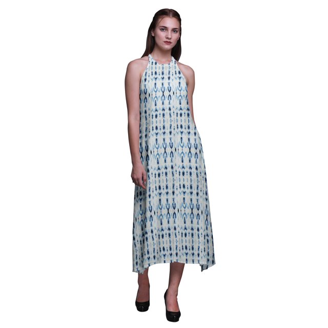 Bimba Robe Décontractée Teinture sur Nœuds Longue Dos Nu à Col Halter pour Femmes, Imprimée, Grande Taille