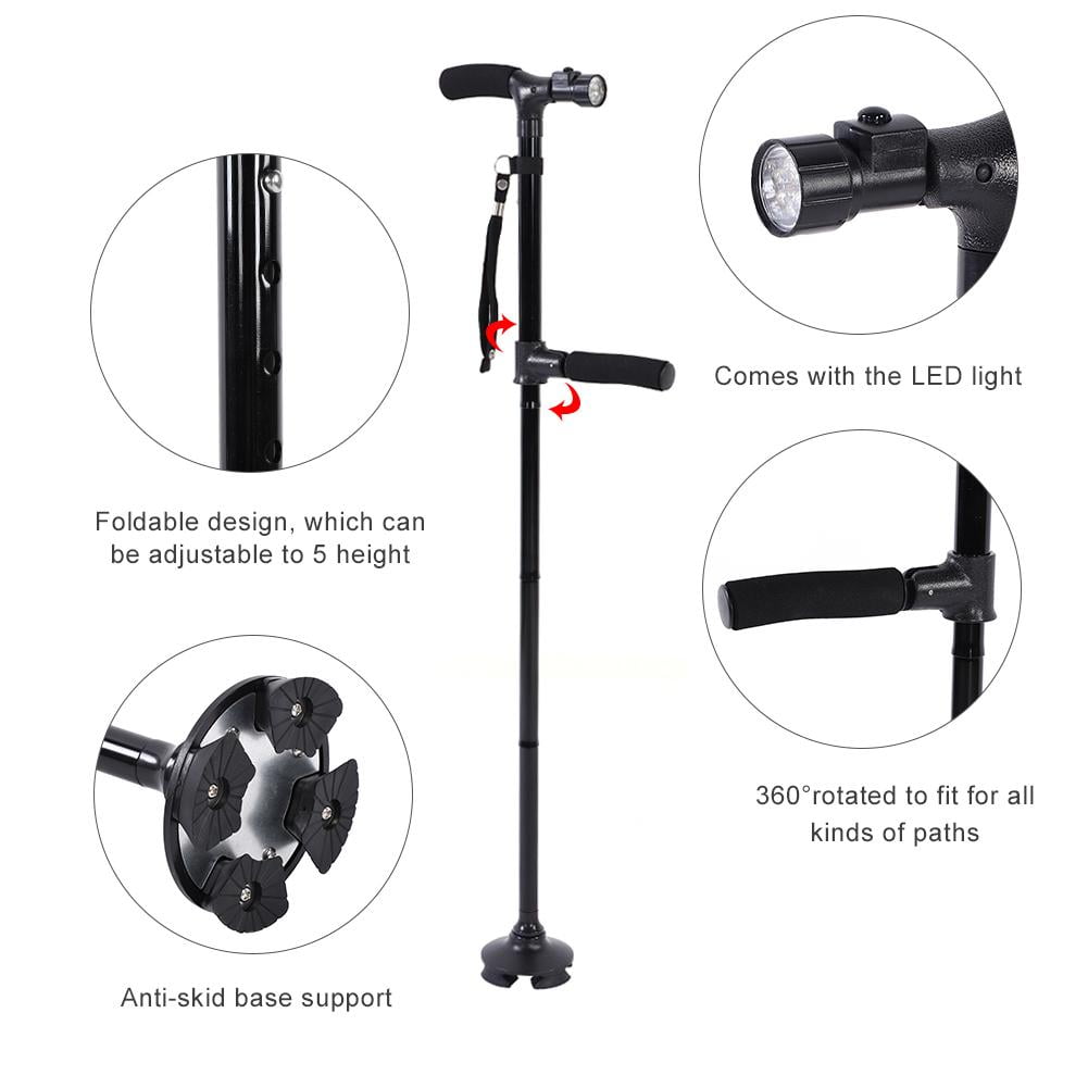 Greensen Foldable LED Light Safety Walking Stick Antiskid Telescopic