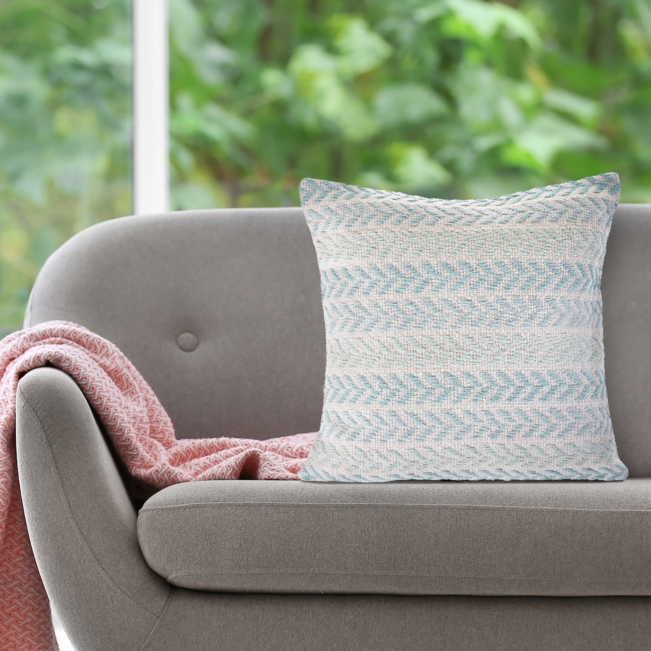 Harlow Hill Aiden 18" x 18" Spa Blue Chevron Cotton Adult Decorative Throw Pillow Cover