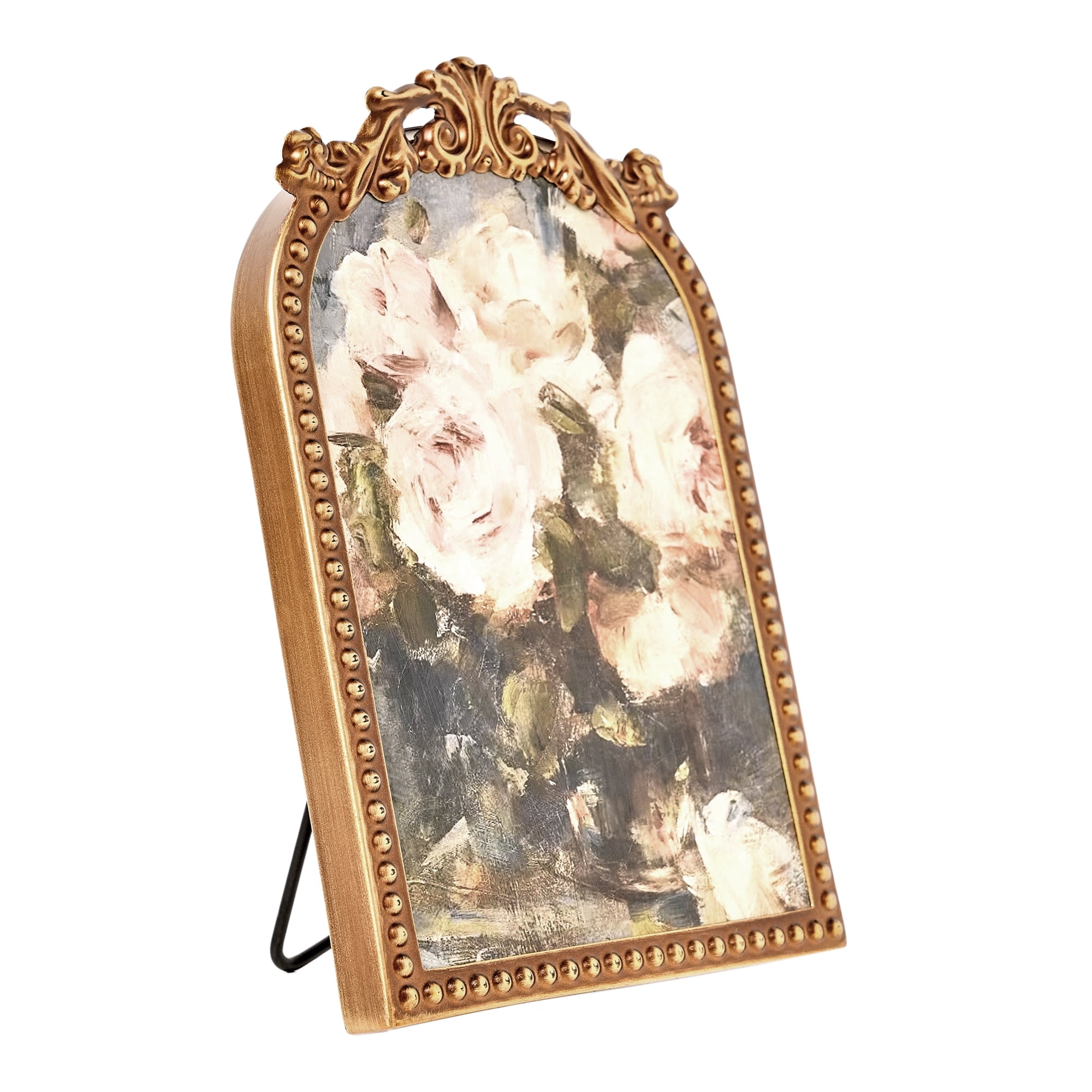 Home Decor Collection Filigree Tabletop Floral Art, Gold Ornate Frame with Botanical Design, 6x8, Gold Iron Frame