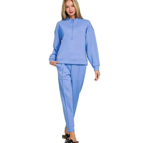 Zenana Scuba Half Zip Pullover and Jogger Set