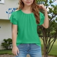 thumbnail image 2 of FAIWAD Girls Ruffle Short Sleeve Shirts Cute Summer Crew Neck Pleated Textured Blouse Tops Kids Solid Color Casual Tees, 2 of 7