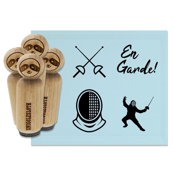Fencing Fencer En Garde Foils Swords Helmet Rubber Stamp Set for Scrapbooking Crafting Stamping - Mini 1/2 Inch