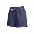 thumbnail image 6 of Cagogo Women Casual Elastic Waist Flowy Loose Shorts for Summer Vacation Beach Travel Solid Drawstring Lounge Shorts with Pockets, Dark Blue M, 6 of 7