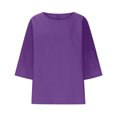 thumbnail image 4 of Oversized Tunic Tops for Women New Women's Solid Color Crew Neck Shirt 3/4 Sleeve Casual Purple M, 4 of 4