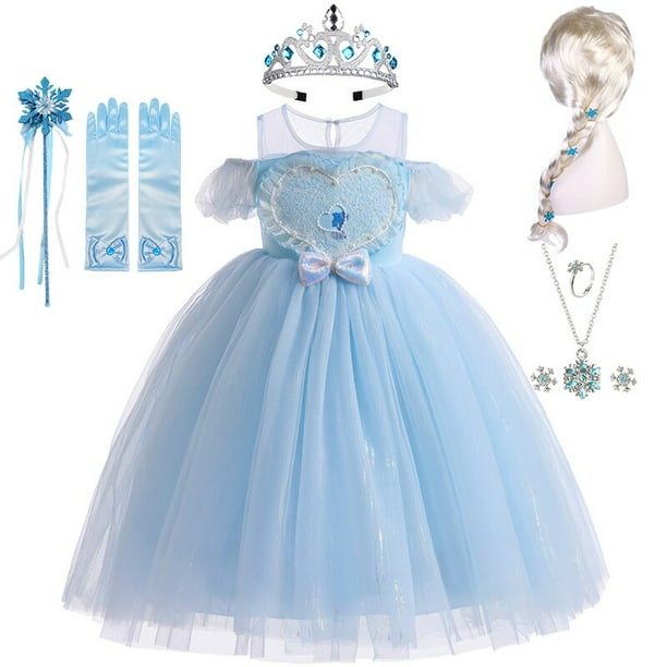 Ropa de Disney para niñas, vestido de princesa Elsa de Frozen, sin hombros, tul brillante, disfraz de fiesta de cumpleaños, mascarada Fivean unisex