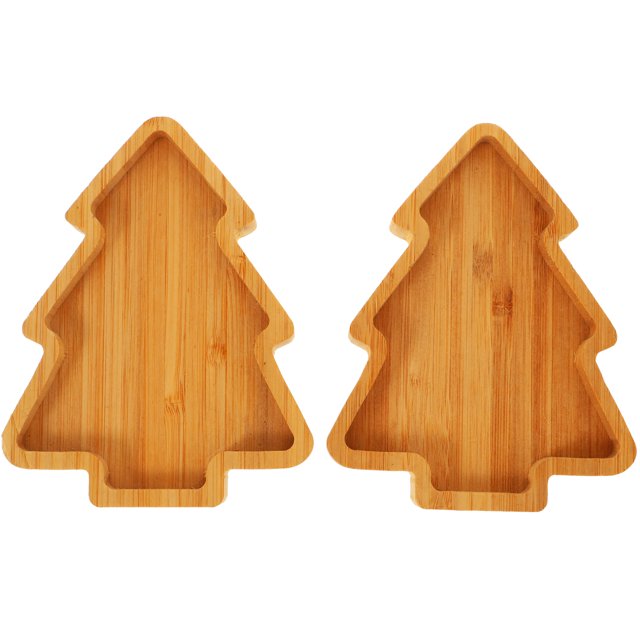 Miangastore 2pcs Christmas Tree Snack Tray Bamboo Fruit Serving Plate Appetizer Serving Plate Sauce Dish