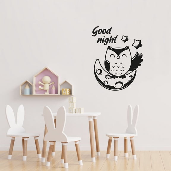 Good Night - Bed Time Quotes Cute Little Baby Owl Smiling Moon Stars Silhouette Vinyl Design Wall Sticker Art Decal Boys Girls Kids Room Bedroom Nursery Kinder Decor Decoration Size (20x14 inch)