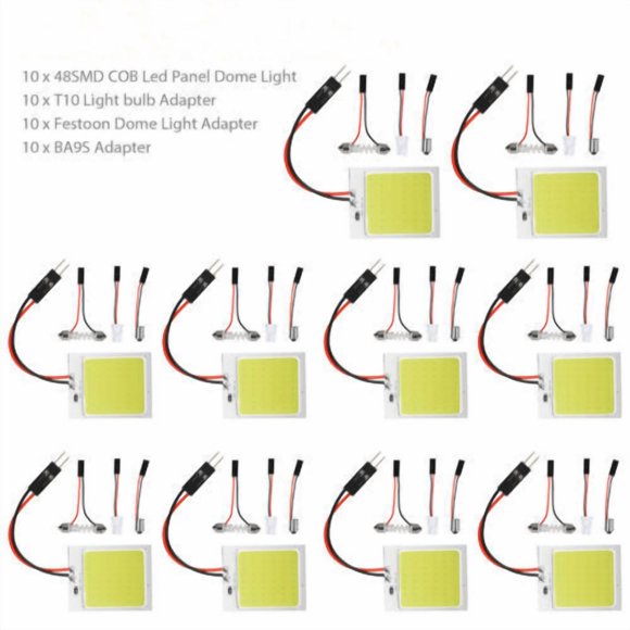 10XCar Interior Dome Map Light Bulbs 48SMD COB White LED Panel Festoon T10 BA9S