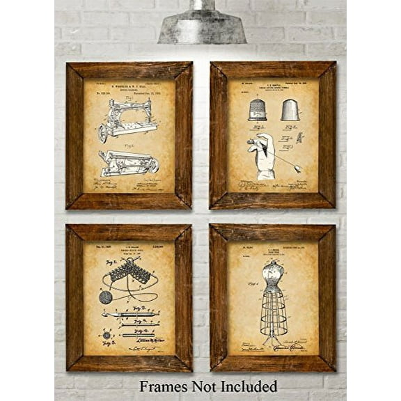 Original Sewing Patent Art Prints - Set of Four Photos (8x10) Unframed - Great Gift for Sewers, Fashion Designers or Seamstresses