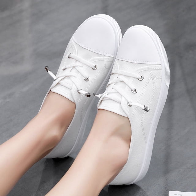 Zapatos de lona de caña baja, zapatos planos informales para estudiantes, zapatos de mujer con pedales, zapatos blancos pequeños