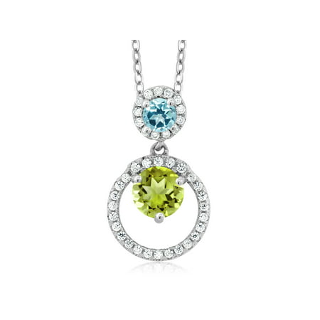 925 Silver Pendant Green Peridot and Set with Ice Blue Topaz from Swarovski