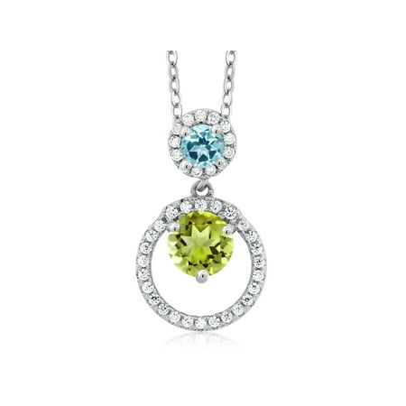 925 Silver Pendant Green Peridot and Set with Ice Blue Topaz from Swarovski