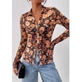 thumbnail image 3 of PRETTYGARDEN Women Button Down Floral Shirts Fall Trendy Long Sleeve V Neck Ruched Fitted Mesh Blouse Tops Date Outfits, 3 of 11