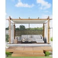 thumbnail image 2 of BouPower 10x10/10x13 Ft Outdoor Aluminum Pergola, Heavy-Duty Woodgrain Patio Pergola with Retractable Canopy Sun Shade & Side Mesh Curtain, Metal Gazebo for Existing Deck Backyard Garden, Blue, 2 of 7