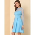 thumbnail image 4 of Vestido corto de una línea de fiesta de patinadora transparente de malla con lunares de corazón Allegra K Azul claro M, 4 of 6