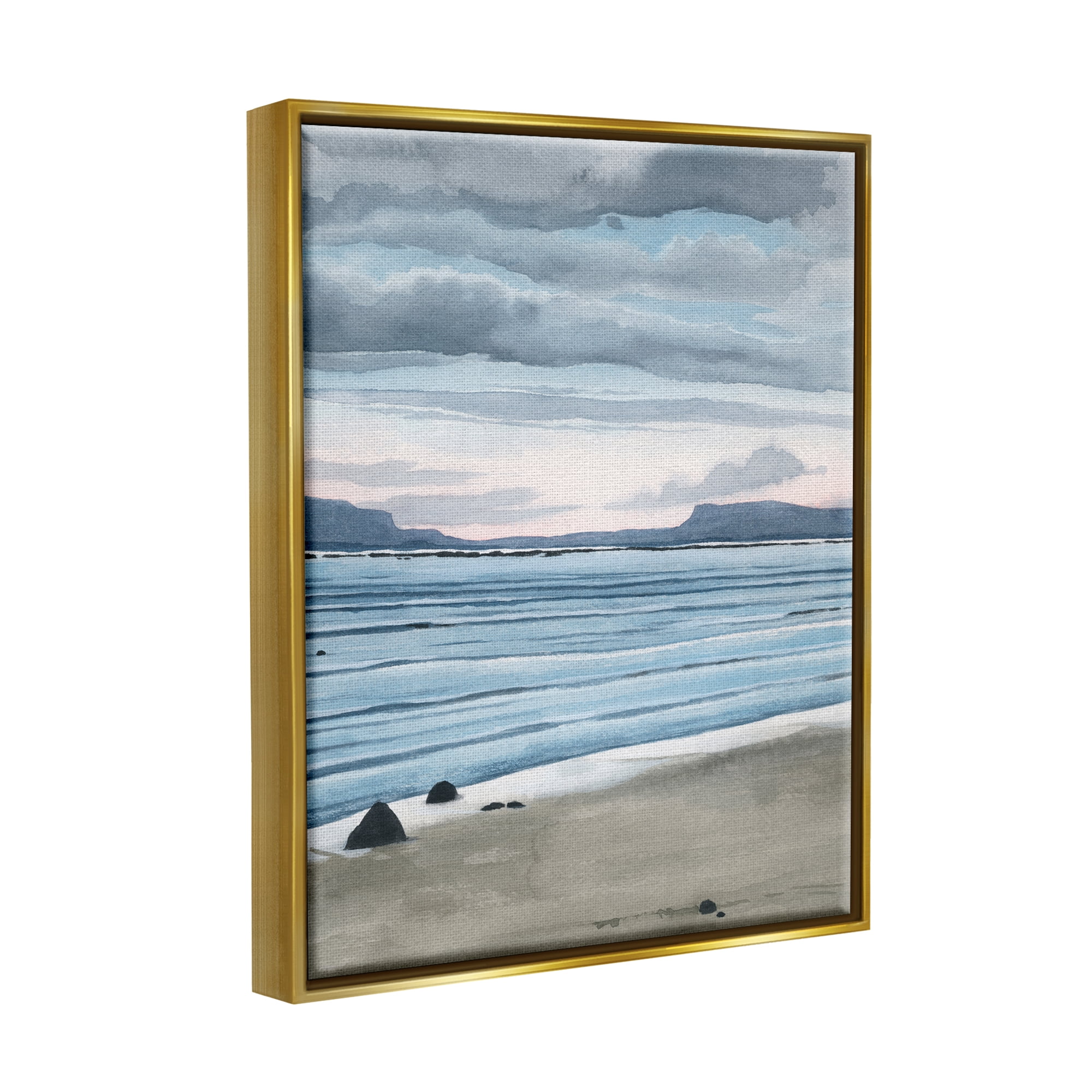 Stupell Calming Coastal Shore Ripples Landscape Painting Gold Floater Framed Art Print Wall Art