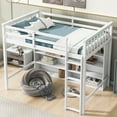 thumbnail image 2 of Gzxs Twin Size Wooden Loft Bed with Full-Length Guardrail and Built-in Ladder, 4-Tier Open Bookcase Storage Shelf, White, 2 of 8
