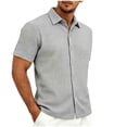 thumbnail image 2 of Plus Size Men's Solid Casual Dress Shirt Short Sleeve Blouse Button Down Top, Turndown Collar Regular Fit Wrinkle Resistant Office Work Everyday Outfit Essential | JASKFLY,Gray 2XL, 2 of 7
