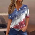 thumbnail image 2 of Womens American Flag Shirts July 4th 3/4 Sleeve Tunic Tops Notch Neck USA Flag Graphic Tees Shirt Loose Pullover Blouses Celebration Tops, 2 of 5