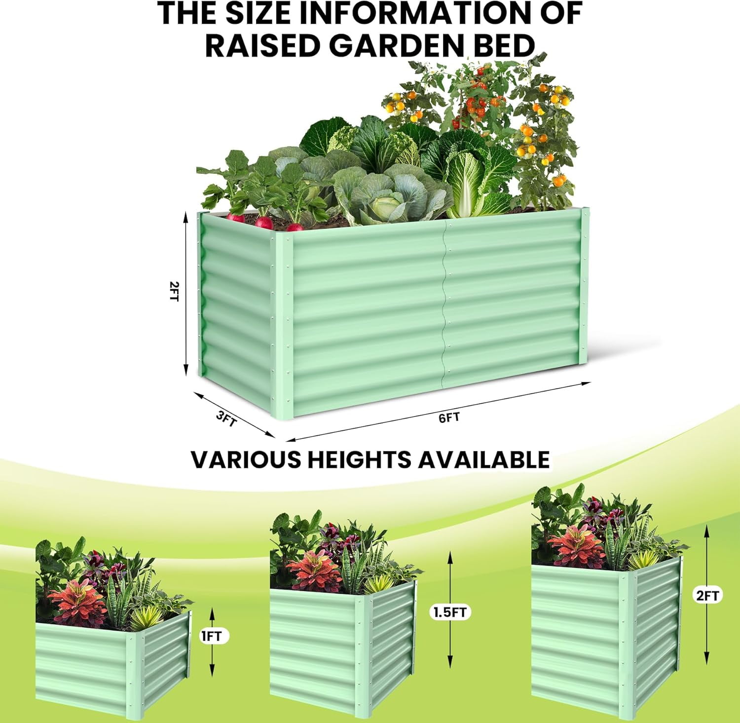 Acekid Raised Garden Bed Set of 2 - 6x3x2FT Galvanized Raised Garden Bed, Large Outdoor Planter, Open Base, Safety Edge, Gardening Glove