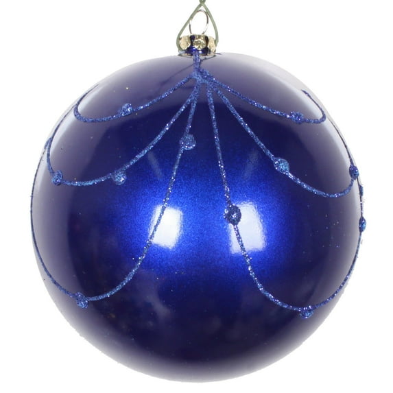 Vickerman 4" Cobalt Blue Candy Finish Curtain Ornament with Glitter Accents, 4 per Bag